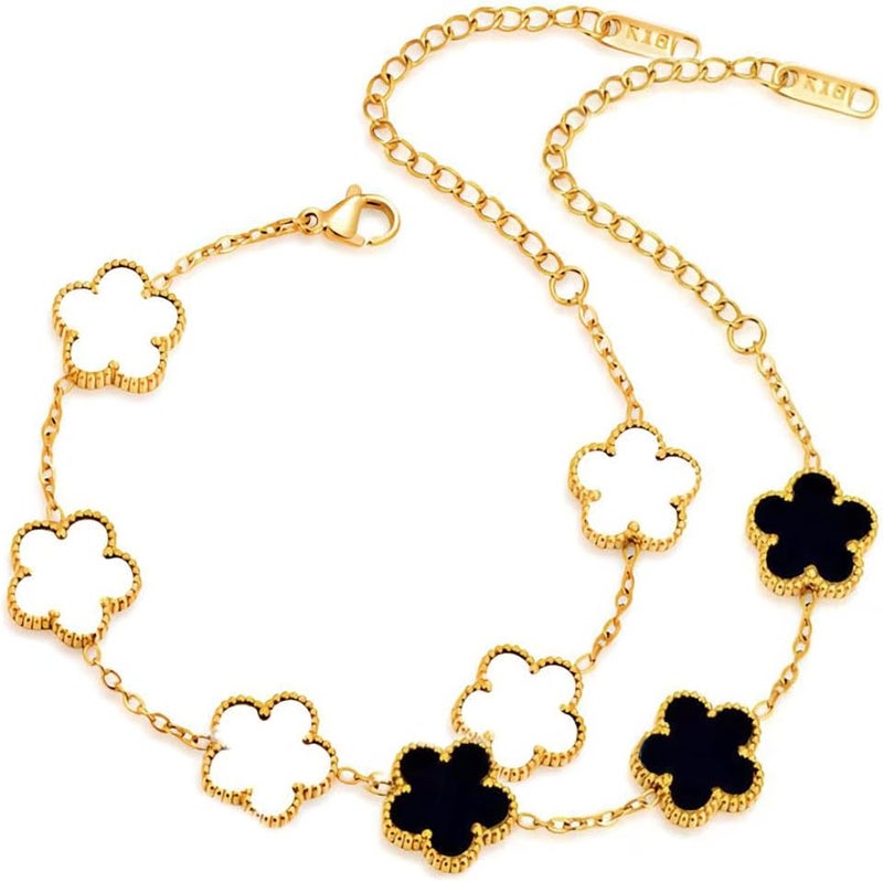 FLY FEI 18K Gold-Plated Four Leaf Clover Bracelet for Women,Adjustable lucky Bracelet Set Jewelry Gift-Hypoallergenic Charm for Birthdays, Wellness & Daily Wear - Image 1